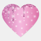 Elegante roze glinsterende druppel hart sticker (Voorkant)