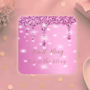 Elegante Roze Glitter Drip Bachelorette Vierkante Kartonnen Onderzetter