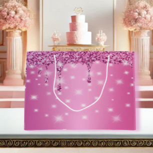 Elegante Roze Glitter Drip Groot Cadeauzakje