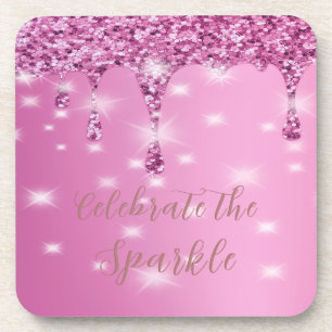 Elegante Roze Glitter Drip Hen Party Bier Onderzetter