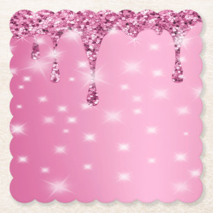 Elegante Roze Glitter Drip Kartonnen Onderzetters