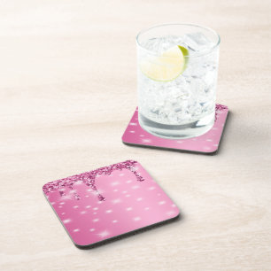 Elegante Roze Glitter Drip Onderzetter