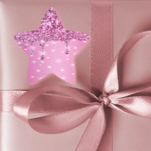 Elegante Roze Glitter Drip Ster Sticker