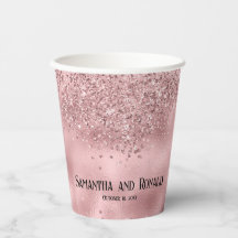 Elegante Roze Glitter & Folie Trouwpapier Cups