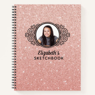 Elegante Roze Glitter Fotoschetsboek Notitieboek