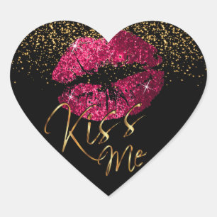 Elegante roze glitter kus me lippen hart sticker