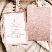 Elegante Roze Glitter Met Doopkruis Kaart