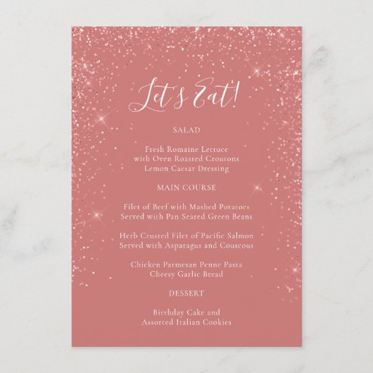 Elegante roze glitter speciale gelegenheid menu (Voorkant)