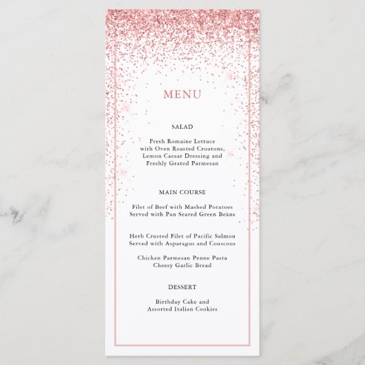 Elegante roze glitter speciale gelegenheid menu (Voorkant)