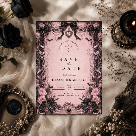 Elegante Roze Gothische Bruiloft Save The Date