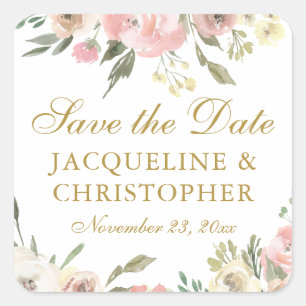 Elegante Roze Goud Bloemige Save the Date Vierkante Sticker