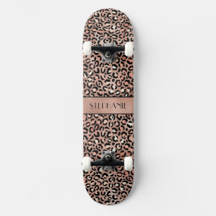 Elegante Roze Goud Folie Luipaardprint Aangepast Skateboard