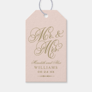 Elegante Roze Goud Mr en Mrs Script Bruiloftsgesch Cadeaulabel