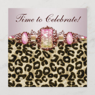 Elegante Roze Goud Roze Luipaard Verjaardagsfeest Kaart