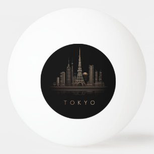 Elegante Roze Goud Tokio Stads Silhouette Illustra Pingpongballen