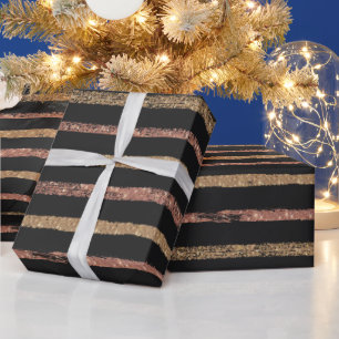 Elegante Roze Goud & Zwarte Strepen Cadeaupapier