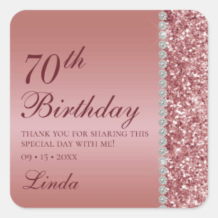 Elegante Roze Gouden 70e Verjaardag Bedankt Vierkante Sticker