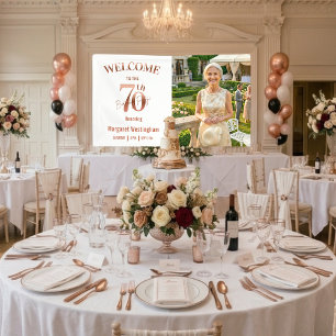 Elegante Roze Gouden 70ste Verjaardagsfeest Welkom Spandoek