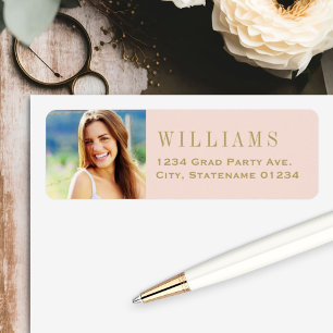 Elegante Roze Gouden Afstudeerfoto Retouradres Etiket