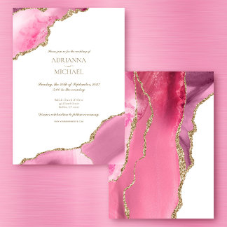 Elegante roze gouden agaat bruiloft uitnodiging