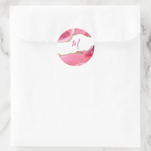 Elegante roze & gouden agaat stenen trouw klassiek ronde sticker