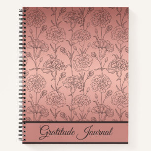 Elegante Roze Gouden Anjer Dankbaarheidsdagboek Notitieboek