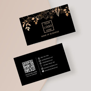 Elegante Roze Gouden Blad QR Code Sociale Media Ic Visitekaartje