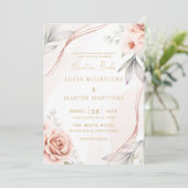 Elegante Roze Gouden Bloem Nuestra Boda Kaart (Staand voorkant)