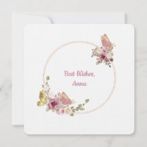 Elegante Roze Gouden Bloem Vlinder Frame Kaart