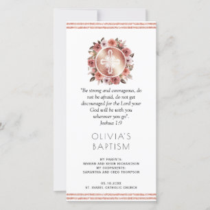 Elegante Roze Gouden Bloemen Doop Boeklegger Favor Bedankkaart