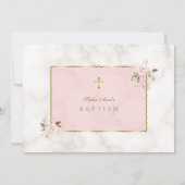 Elegante roze gouden bloemen kruis meisje doop save the date (Achterkant)