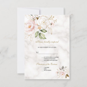 Elegante Roze Gouden Bloemen Monogram Bruiloft RSVP Kaartje