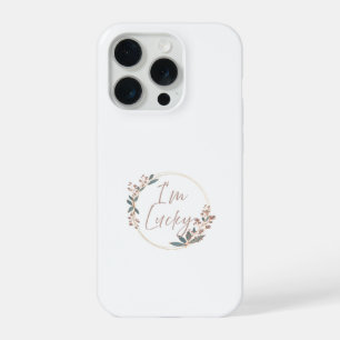 Elegante roze gouden bloemenkrans 'Ik heb geluk' q iPhone 15 Pro Hoesje