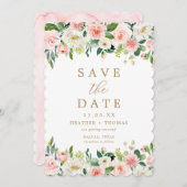 Elegante Roze Gouden Bloemenschildering Trouwfeest Save The Date (Voorkant / Achterkant)