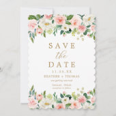 Elegante Roze Gouden Bloemenschildering Trouwfeest Save The Date (Voorkant)