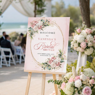 Elegante Roze Gouden Bloemige Bruiloft Feest Welko Poster