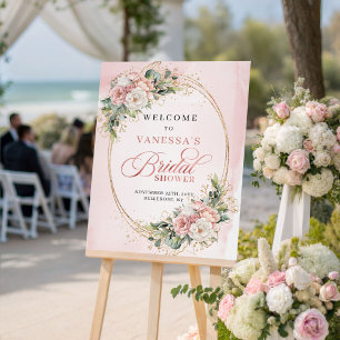 Elegante Roze Gouden Bloemige Bruiloft Feest Welko Poster