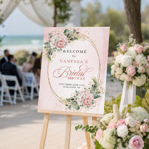 Elegante Roze Gouden Bloemige Eucalyptus Bruids We Poster