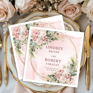 Elegante roze gouden bloemige eucalyptus goud glit servet