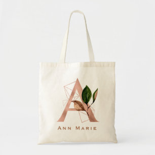 Elegante Roze Gouden Bloemige Monogram Bruidsfeest Tote Bag