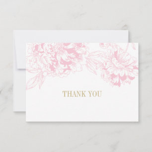 Elegante roze gouden bloemige pioen bruiloft bedankkaart
