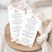 Elegante Roze & Gouden Bloemige Trouwmenu