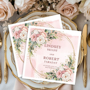 Elegante roze gouden bloemige trouwpapier servette servet