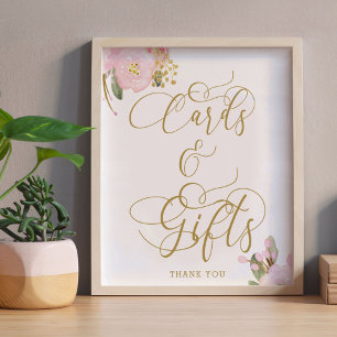 Elegante Roze Gouden Bloemkaarten en Cadeaus Bord Poster