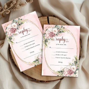 Elegante Roze Gouden Blush Bloemen Bruiloft RSVP K Kaartje