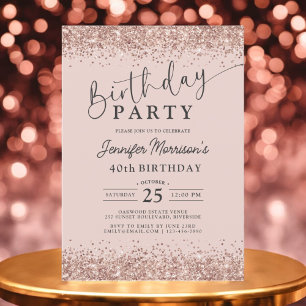 Elegante Roze Gouden Blush Glitter 40e Verjaardag Kaart