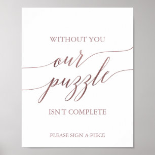 Elegante Roze Gouden Calligrafie Puzzel Guestbook Poster