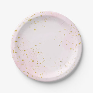 Elegante Roze & Gouden Confetti Sweet 16 Papieren Bordje