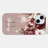 Elegante Roze Gouden Druppels Burgundy Bloem Monog Case-Mate iPhone Case (Achterkant (horizontaal))