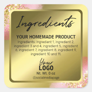 Elegante Roze Gouden Folie Glitter Ingrediëntenlab Vierkante Sticker
